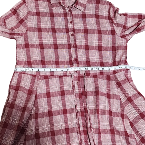 JODIFL Plaid Midi Shirt Dress Womens Large Red Burgundy Boho Cottagecore Western - Picture 10 of 15